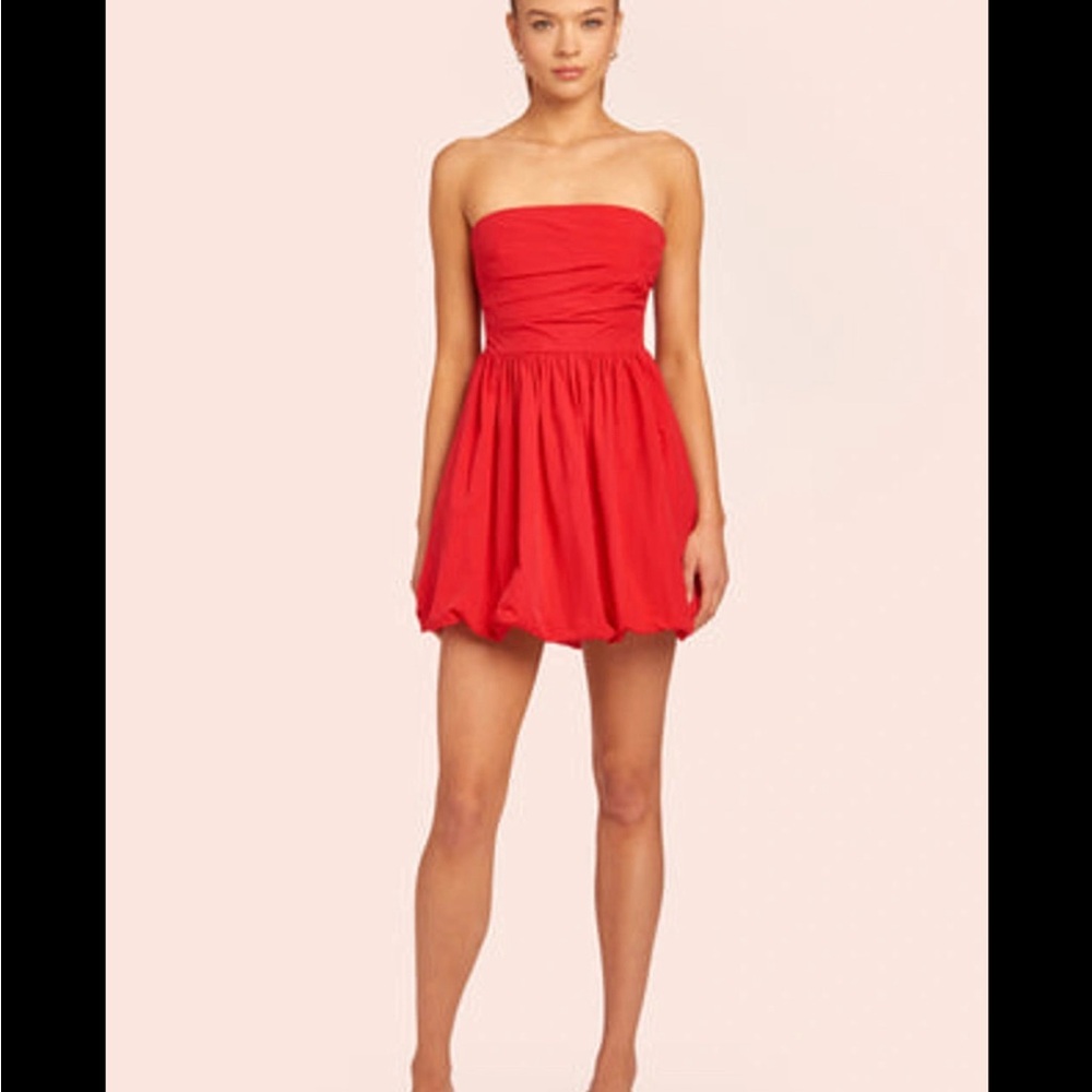 Amanda Uprichard Strapless Red Bubble Hem Mini Dress